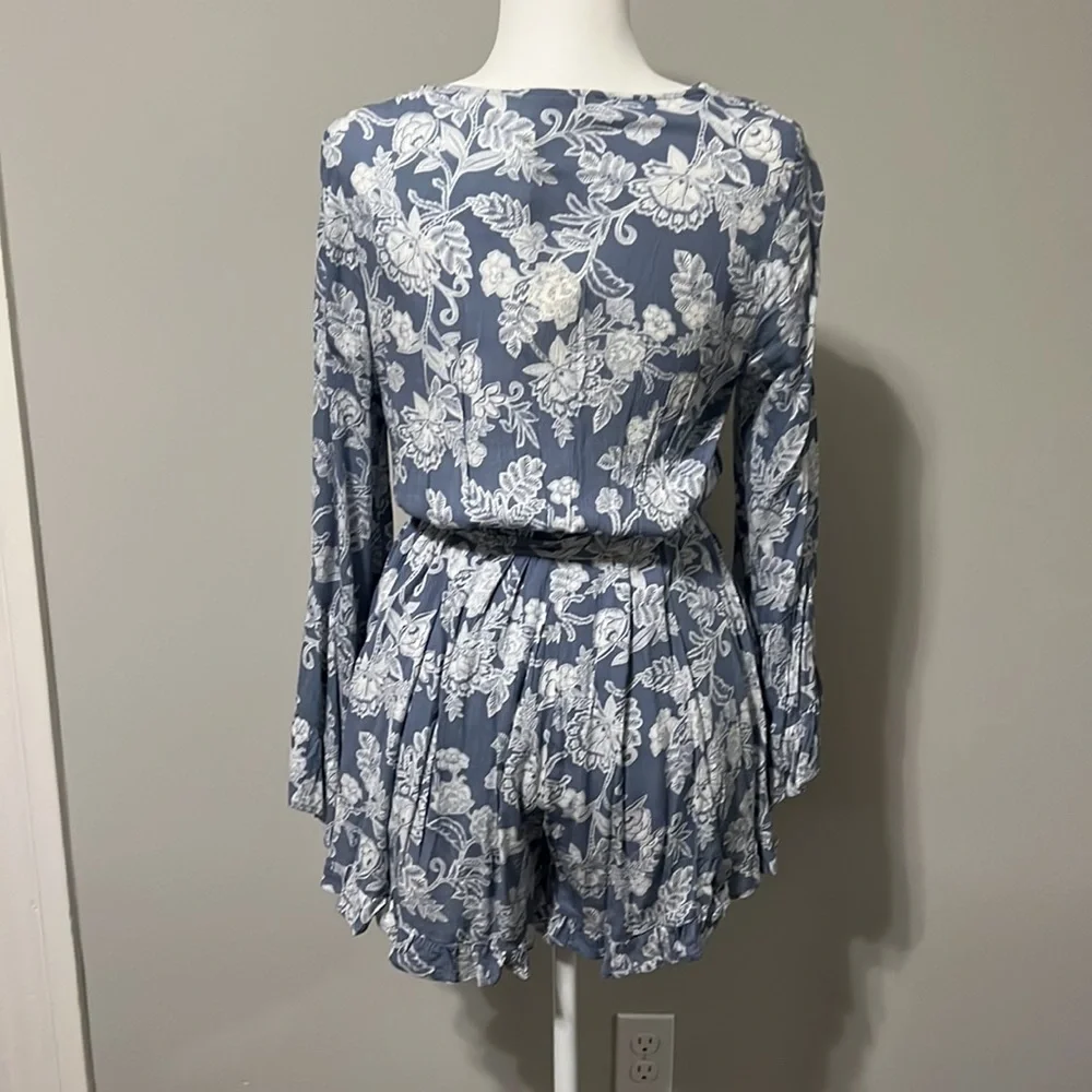 Vici Blue Floral Wrap Romper